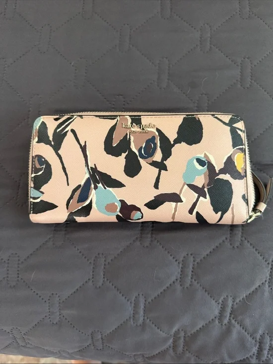 kate spade Blush Floral Zip-Around Wallet with Multicolor Accents