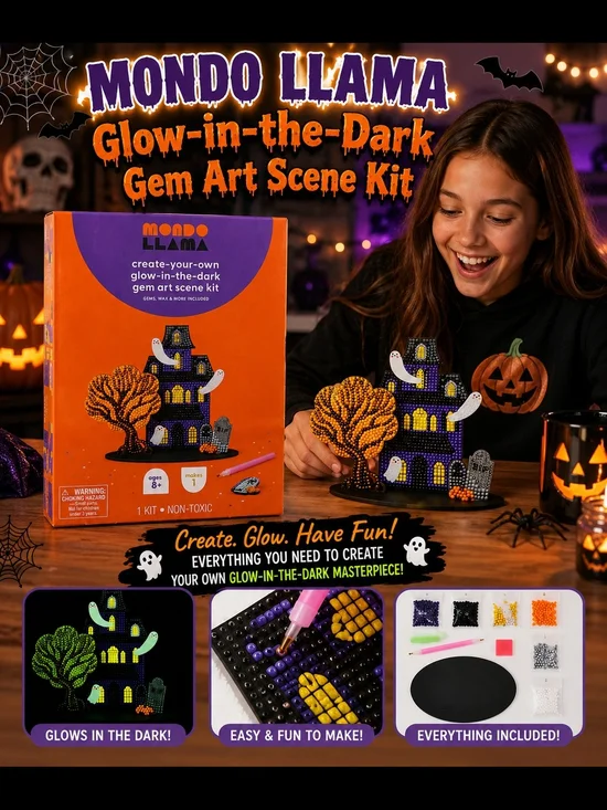 Glow-in-the-Dark Halloween Gem Art Scene Kit - Orange & Purple