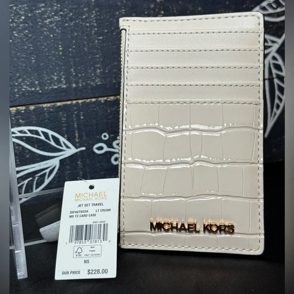 Michael Kors Ivory Croc-Embossed Card Case