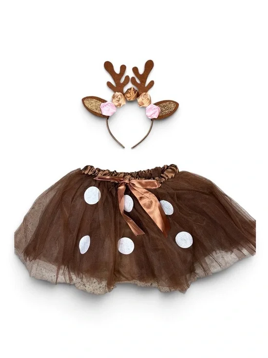 Children's Brown Reindeer Tutu Costume with Antler Headband