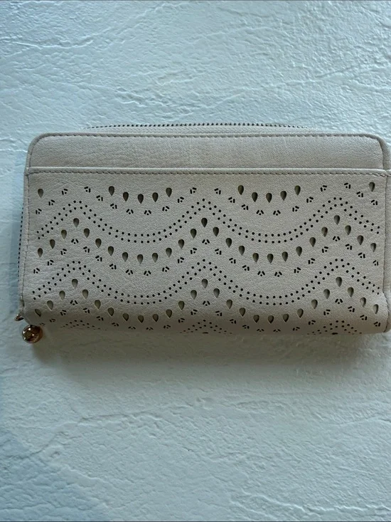 Lauren Conrad Neutral Laser-Cut Leather Zip Wallet - Women