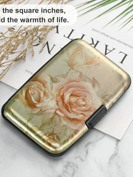 Womens Credit Card Holder Wallet Mini Aluminum Wallet RFID Rose Gold Travel
