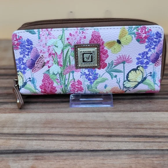 Stone Mountain Floral Butterfly Double Zip Wallet, 8×4.5×1.5, NWOT
