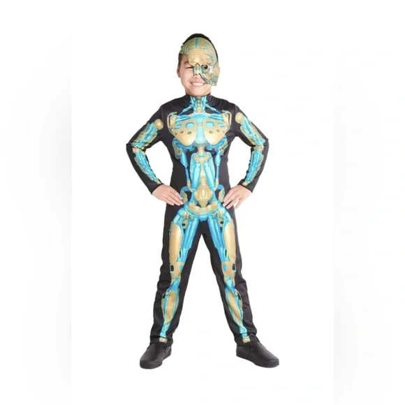 Kids Robot Skeleton Halloween Costume Jumpsuit with Mask - 8 Medium