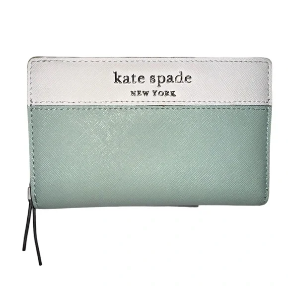 Kate Spade NWOT Cameron Meadow Green and White Saffiano Leather Bifold