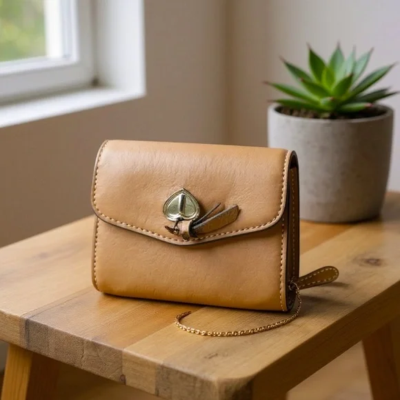Kate Spade New York Leather Compact Wallet Brown Gold