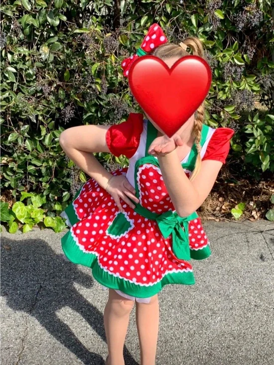 Weissman Red Polka Dot & Green Trim Munchkin/Elf costume. Size IC -7/8.