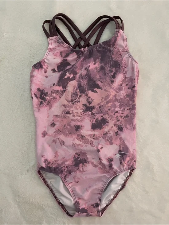 Destira Girls Pink Marble Crisscross Back One-Piece Leotard SZ CM  8
