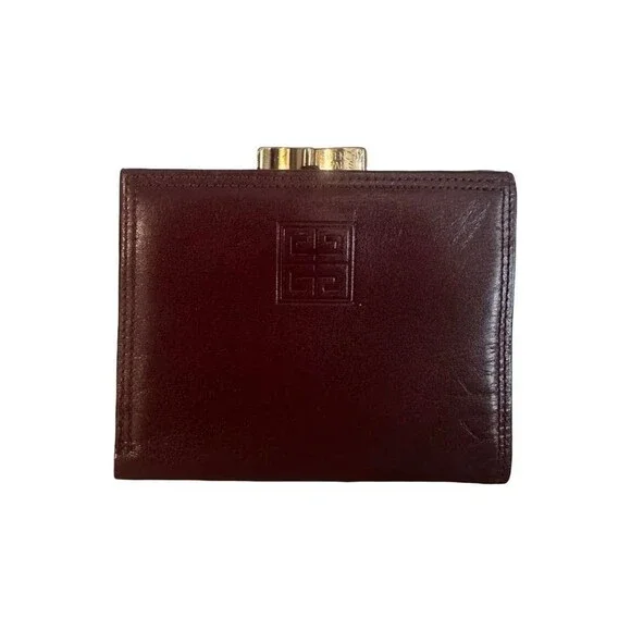 Givenchy Burgundy Leather 4G Logo Kiss-Lock Compact Wallet