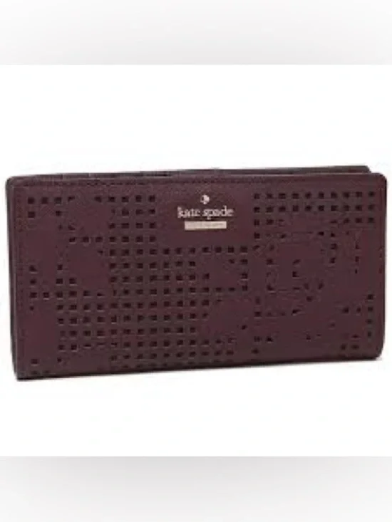 NWOT Kate Spade New York Plum Cameron Street Perforated Rose Lacey Wallet