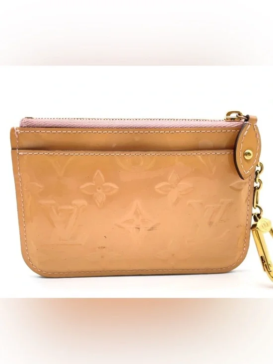 Auth Louis Vuitton Monogram Vernis Pochette Clé NM Orange/Beige