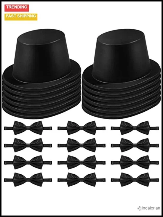 Magician Costume Top Hat Set with 12 Bow Ties Adjustable Party Accessory