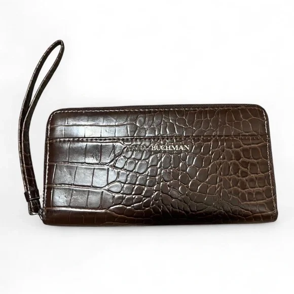 Dana Buchman Brown Crocodile Embossed Wristlet