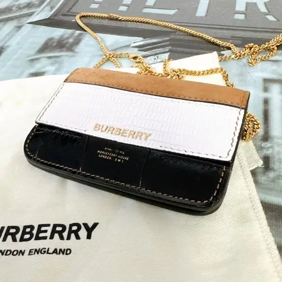 Burberry Grace Tricolor Suede Leather Wallet On Chain WOC Crossbody Shoulder Bag