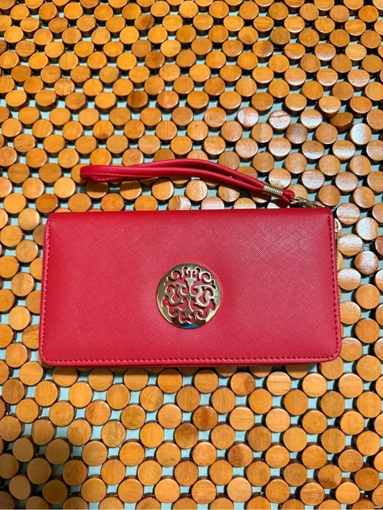 Accessorize Red Wristlet Clutch with Gold Medallion