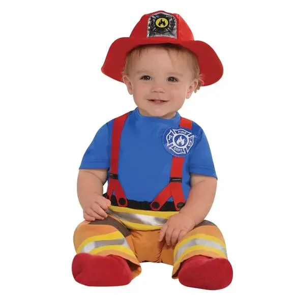 Amscan Fireman Halloween Costume with Jumpsuit & Hat for Infant 6-12 Months New
