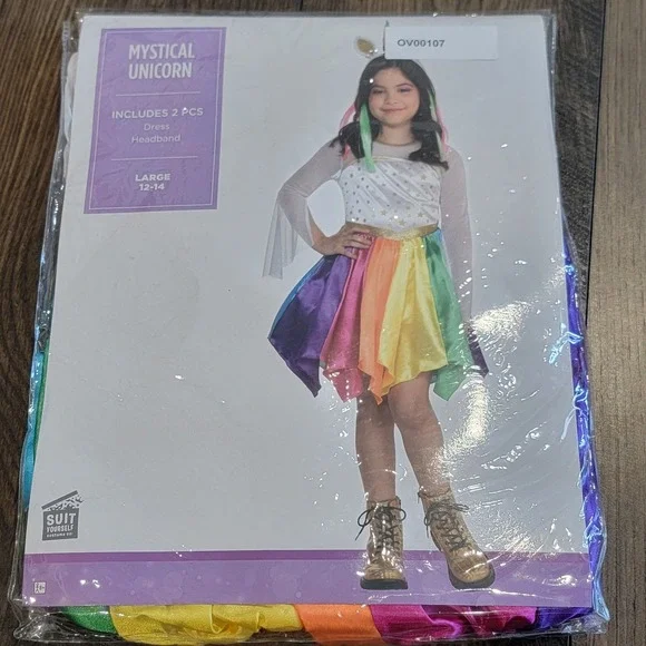 Rainbow Unicorn New in Package 2-Piece Set Halloween Costume‎ Girls Size L 12-14