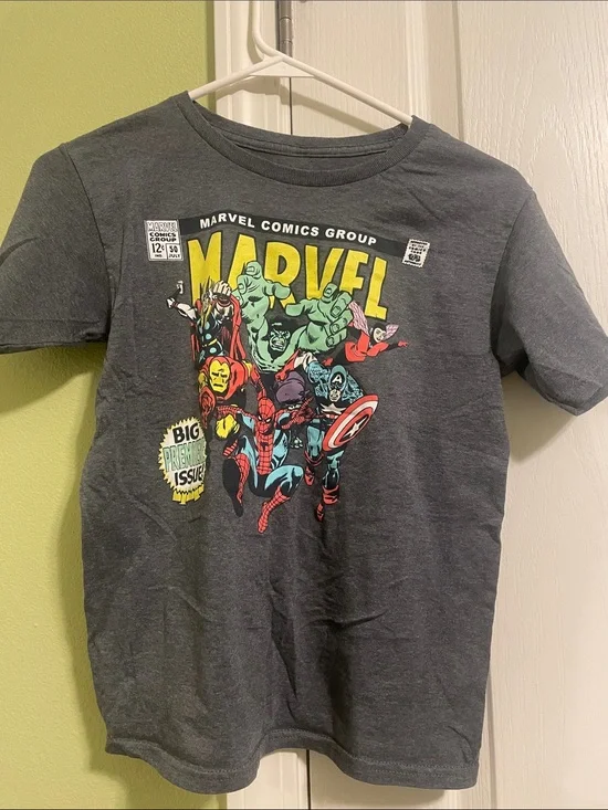 Marvel Kids Gray Graphic Superhero Tee with Yellow Logo