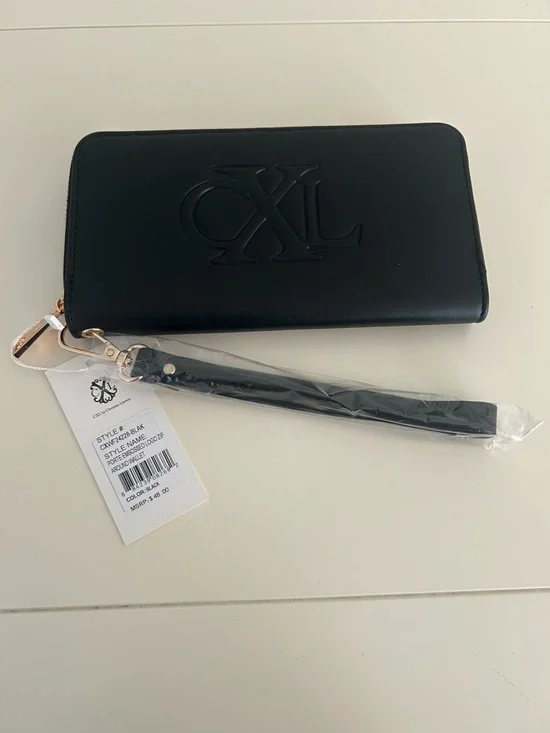 NWT CXL by Christian Lacroix Porte Embossed Black Zip Around Wristlet/Wallet