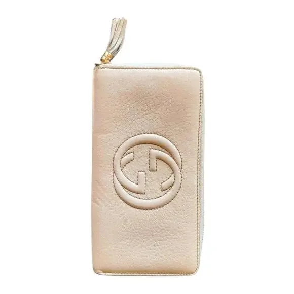 Gucci Ivory Pebbled Long Leather Zip-Around Soho Wallet