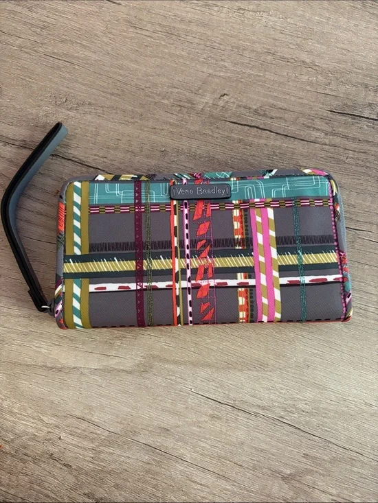 Vera Bradley Multicolor Plaid Zip Wallet - Gray & Pink Accents