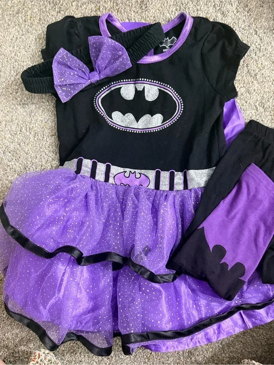 Girls Purple and Black Bat Symbol Superhero Costume with Tutu and Headband