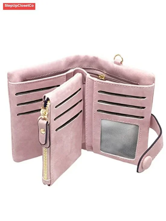 Soft PU Leather Trifold Wallet with Wristlet Strap, RFID Blocking, Large
