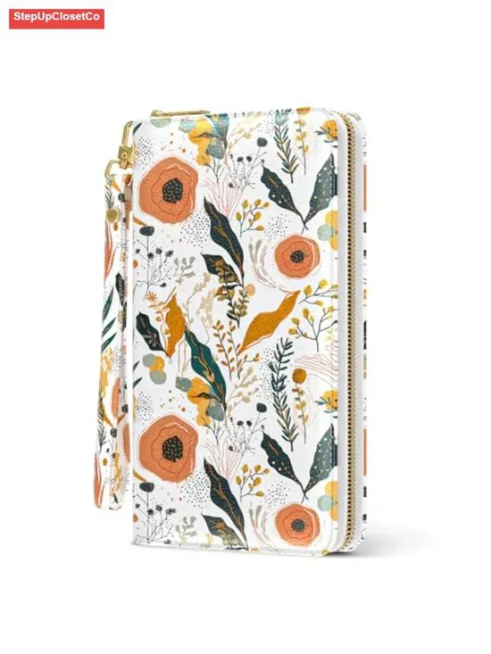 RFID Wristlet Wallet with 12 Card Slots, Phone Holder, PU Leather Clutch