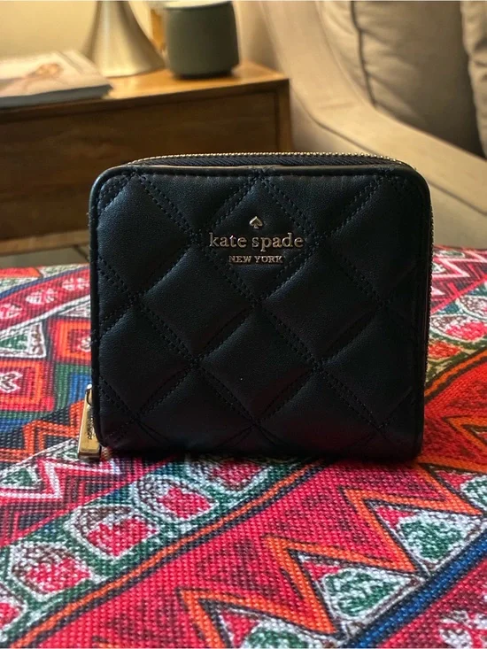 kate spade Black Quilted Zip-Around Compact Wallet