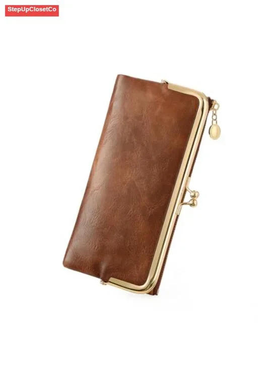 Vintage Kiss Lock Bifold Wallet for Women PU Leather with 9 Card Slots