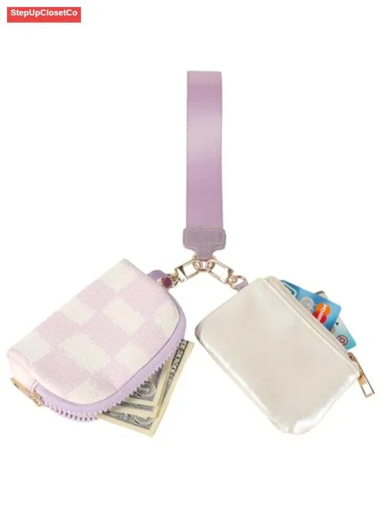 Mini Zip Around Wristlet Wallet - Faux Leather Keychain Coin Purse with