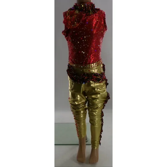 Pre-Owned Dance Costume Medium Child Red Double Platinum Jazz Tap Clogging Acro