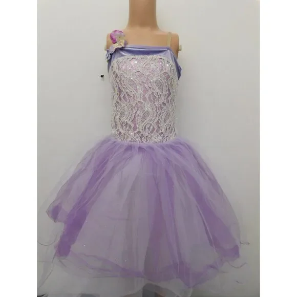 Pre-Owned Dance Costume Curtain Call E1660 Medium Child Lavender White Ballet C