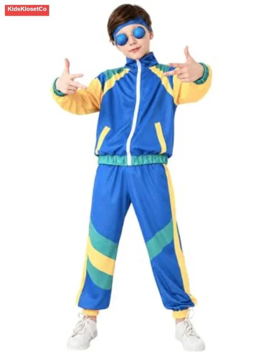 80s 90s Retro Tracksuit Costume for Boys, 3-Piece with Headband, Hip Hop Dance