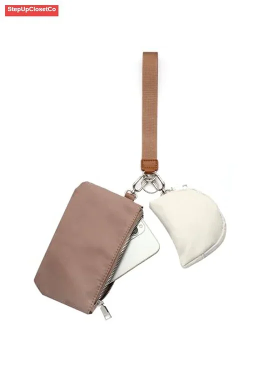 EKOLE Mini Zip Around Wristlet Wallet Dual Pouch Keychain Coin Purse Nylon
