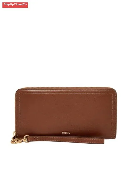 LiteHide Leather RFID-Blocking Zip Around Clutch Wallet with Wristlet Strap