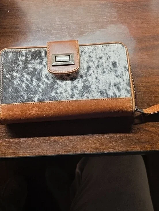 STS Ranchwear Brown Leather Wallet with Black-and-White Haircalf Panel