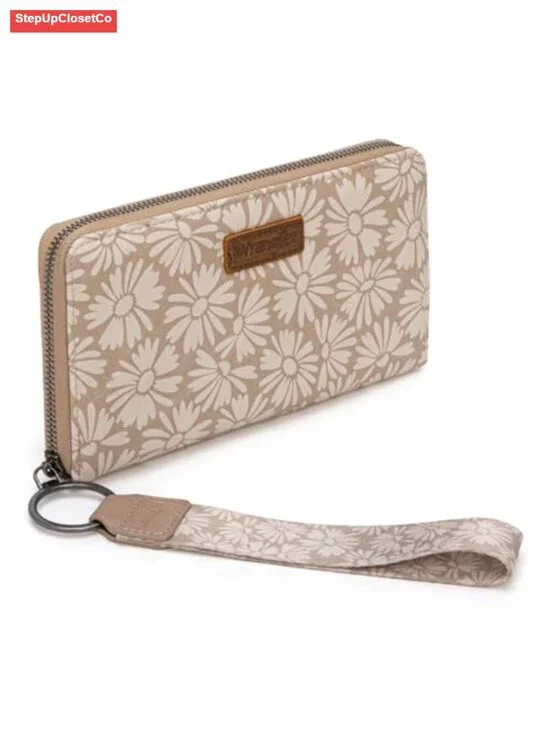 Women RFID Blocking Zip Around Floral Envelope Wallet with Wristlet Strap, Faux