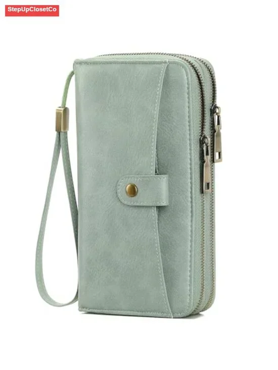 Large Capacity Faux Leather Clutch Wristlet Wallet RFID Blocking Card Holder
