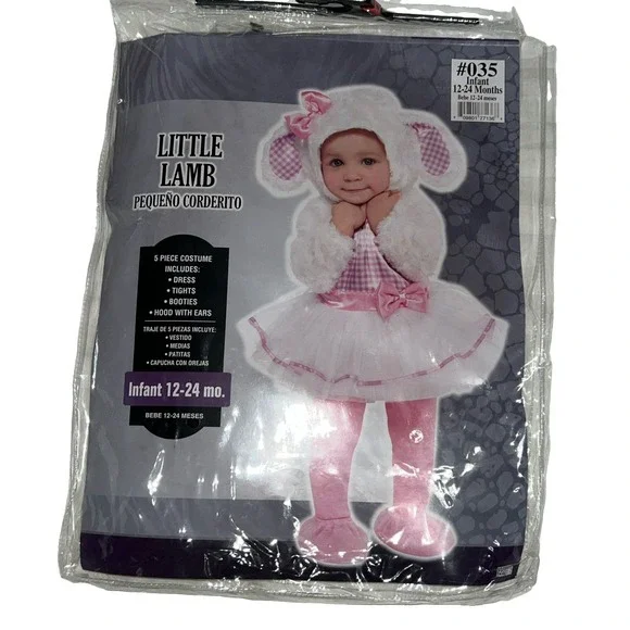 Little Lamb Halloween Costume Infant 12-24 Months Fleece White Pink No Tights