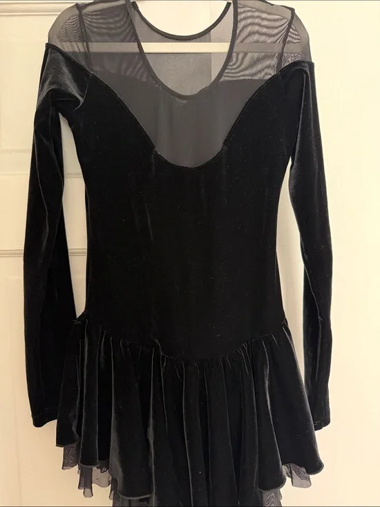 Girls' Black Velvet Mesh Panel Dance Dress ChloeNoel