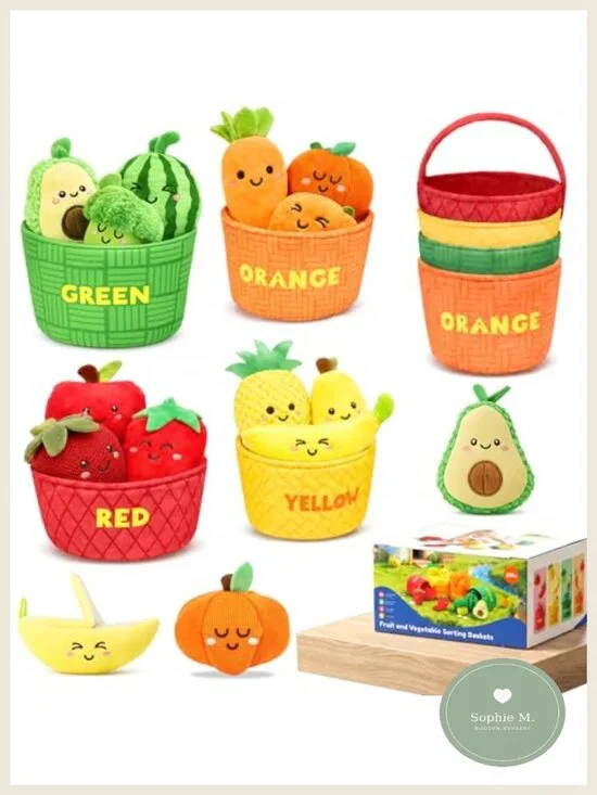 Montessori Baby Fruit & Veggie Set with Crinkle Rattle, Fine Motor Toy