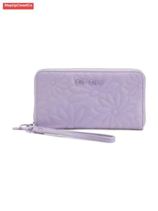 Betsey Johnson Quilted Floral Zip Around Wallet with Wristlet Strap