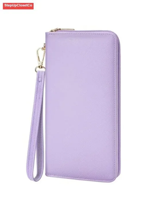 Women's Faux Leather Clutch Wallet with RFID Blocking, Removable Wristlet