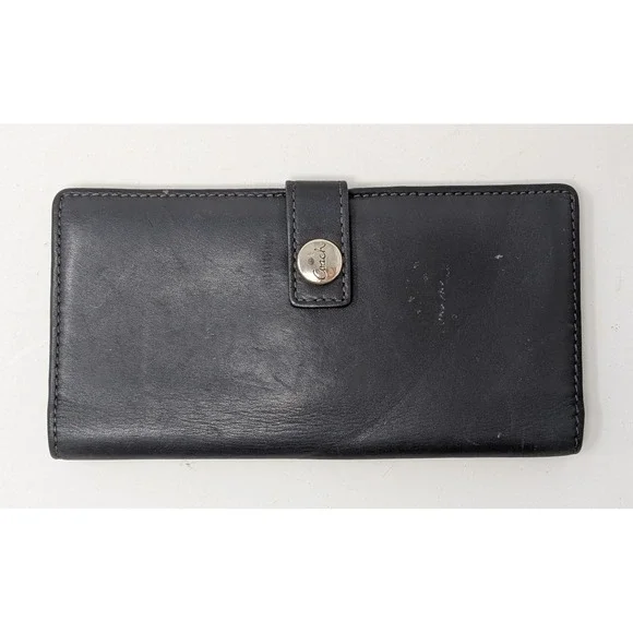COACH Multi Card Wallet Checkbook Holder Black Leather