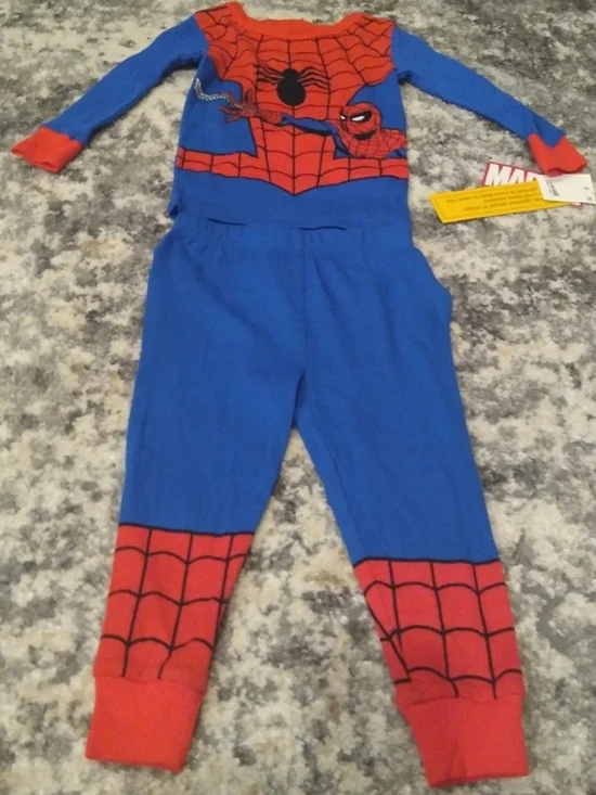 New Marvel Spider-Man Blue and Red Kids Two-Piece Pajamas Set Size 2T.