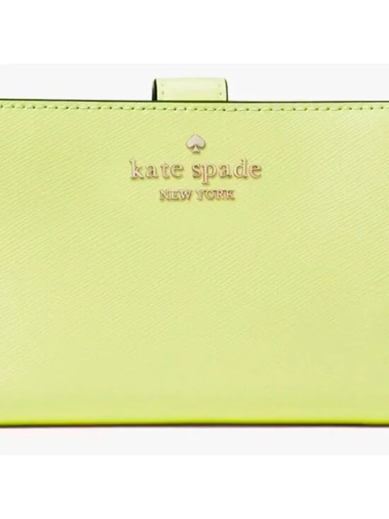S Kate Spade Madison Medium Bifold Wallet Lime Slushy Leather KC580 NWT $199