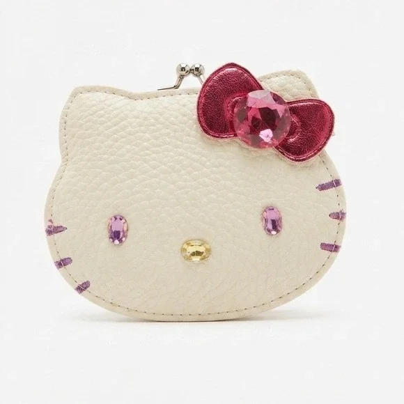 Sanrio Hello Kitty Kiss Lock Coin Purse Pebbled Faux Leather Mini Metallic Pouch
