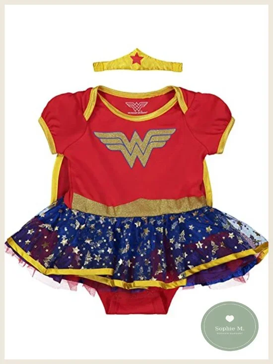 Cotton Wonder Woman Tutu Bodysuit Cape Set with Headband Newborn Baby Girls