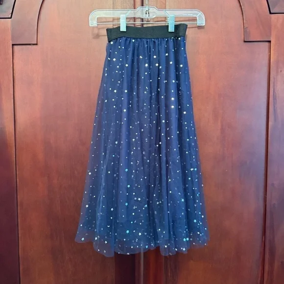 Children's Starlit Midnight Blue Maxi Skirt Star Sequin Tulle Skirt 10